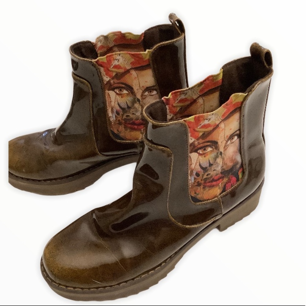 Green Life Ankle Rain Brown Abstract Boots 36